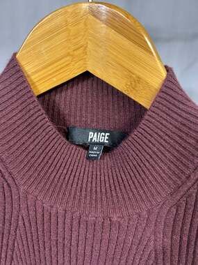PAIGE Women's Ribbed Sleeveless Mock Neck Sweater in Maroon